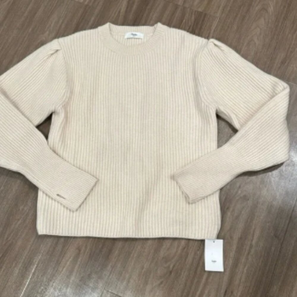 Frankie Shop Wool Blend Puff Sleeve Ribbed Sweater